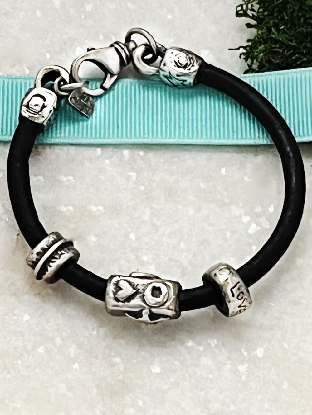 Jes Maharry Leather + Sterling Love Bracelet.